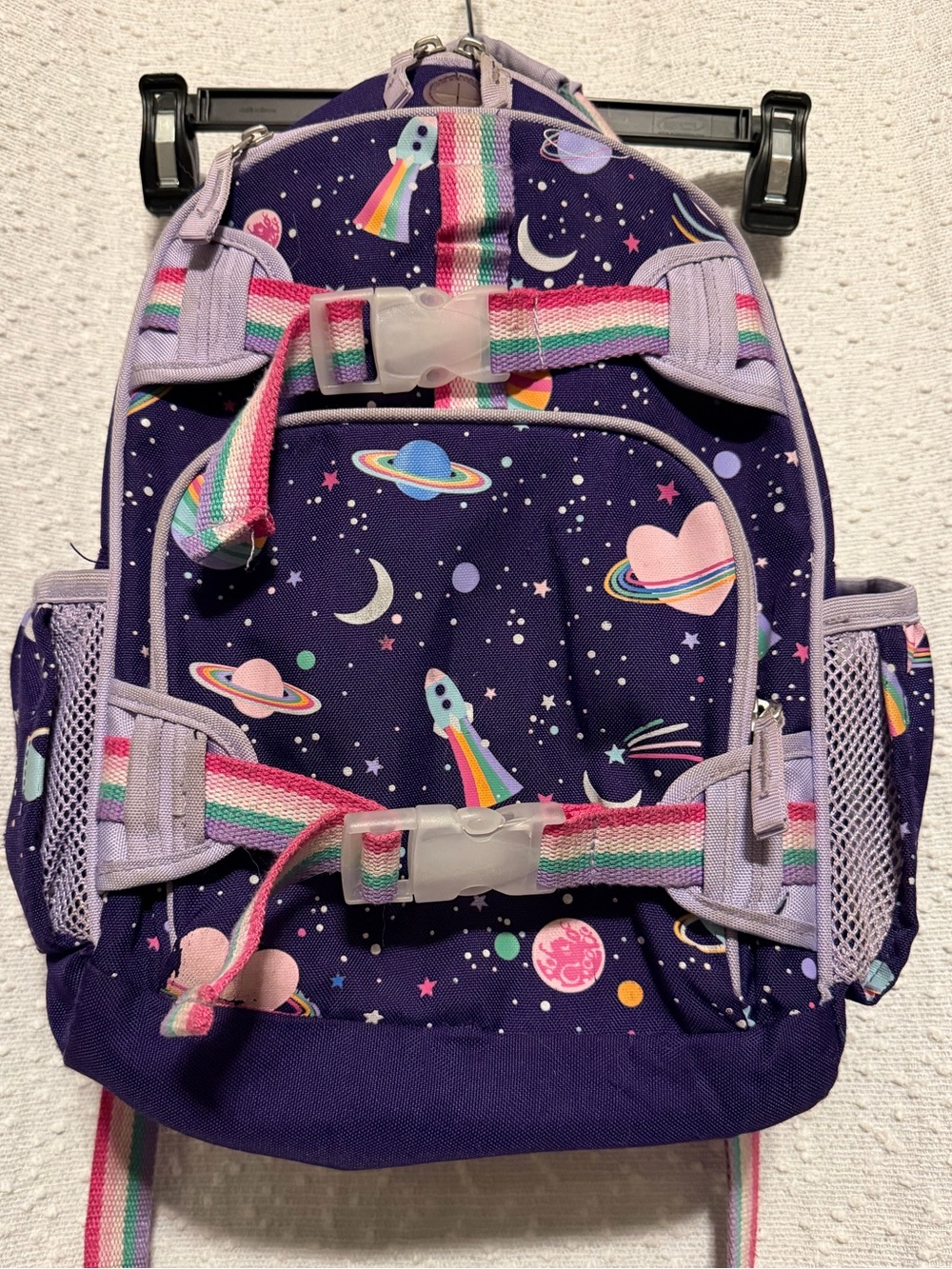 Pottery Barn Kids Purple Galaxy Rocket Backpack with Rainbow Straps